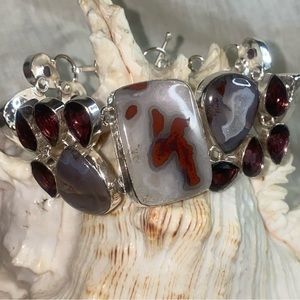 Sale * Agate + New Zealand Amethyst gemstone cluster bracelet cuff